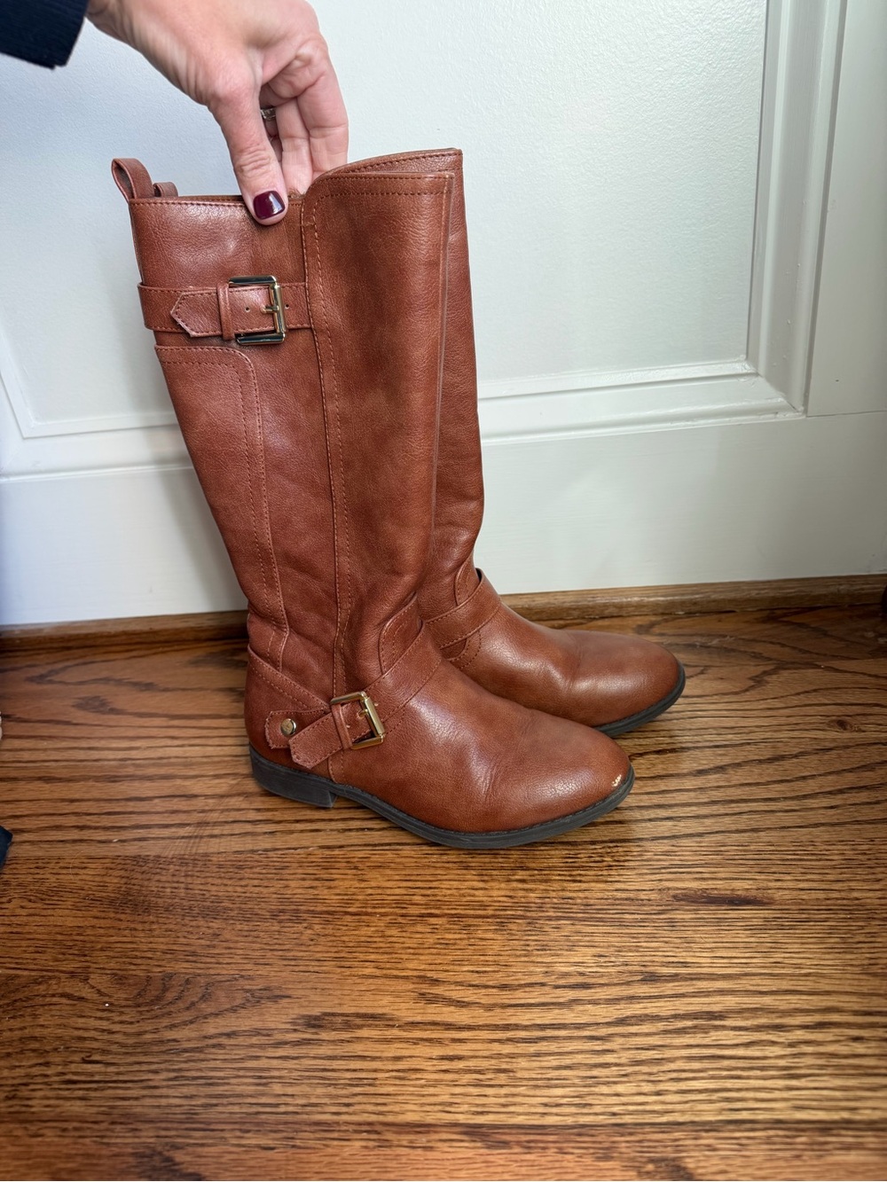 Kohl's Cognac Brown Mid-Calf Riding Boots with Buckle Detail